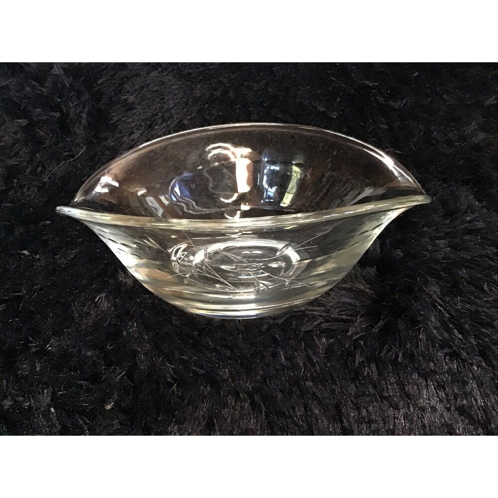 Princess House Heritage Cut Crystal Sauce Bowl Etched Floral 80s Retro